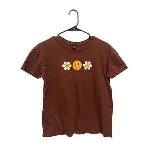 Brown Smiley Flower Graphic Tee Y2K Cute Aesthetic‎